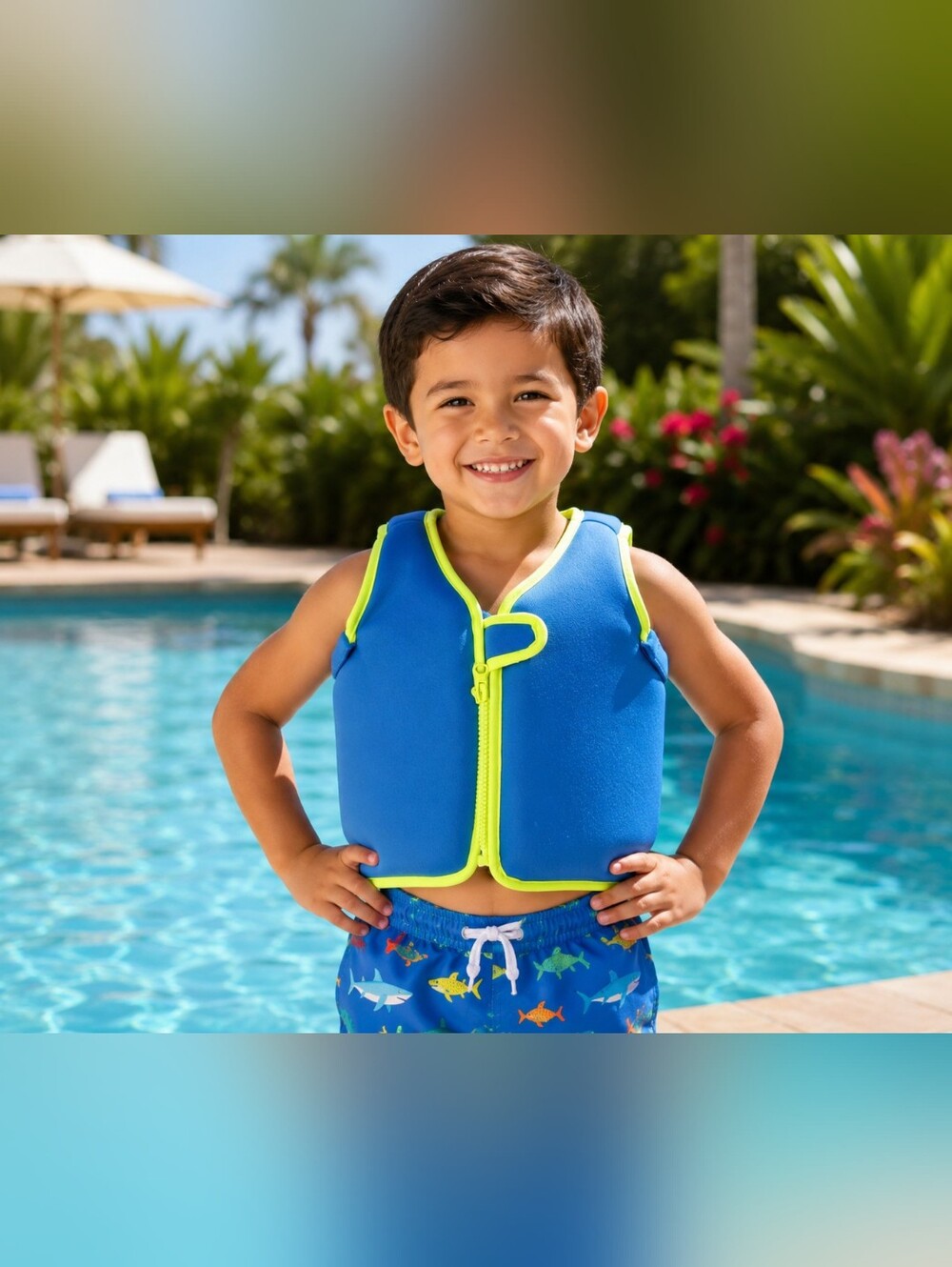 Kids Swim Float Vest Blue Neon Green Size Small Swim Training Jacket New